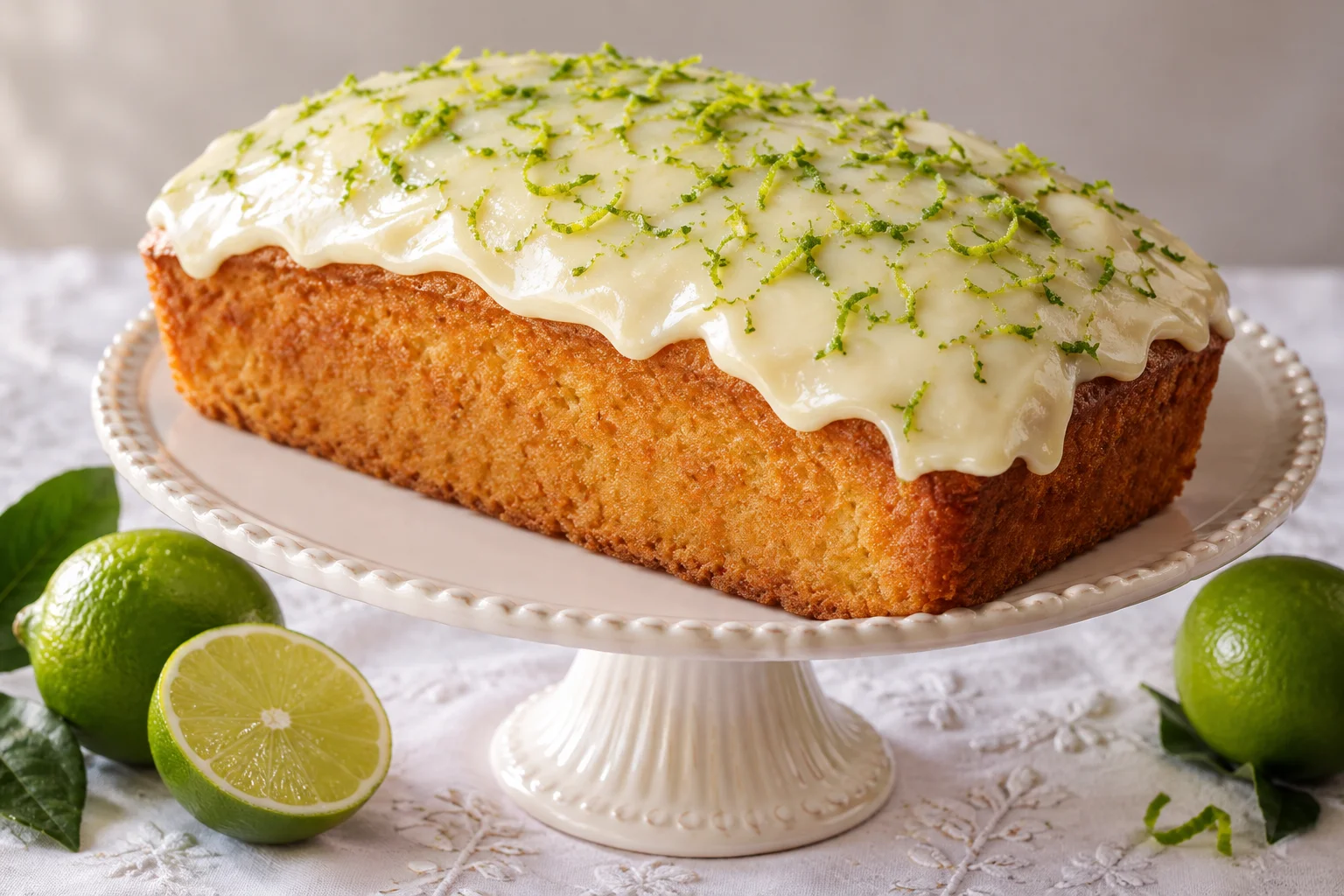 Bolo de limão-taiti com cobertura de leite condensado e limão